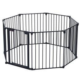 200" Adjustable Safety Gate 8 Panels Play Yard Metal Doorways Fireplace Fence Christmas Tree Fence Gate for House Stairs Gate prohibited area fen