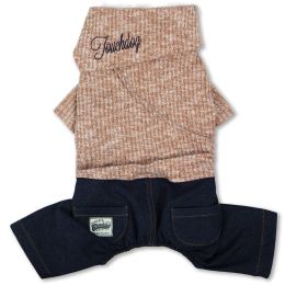 Touchdog Vogue Neck-Wrap Sweater and Denim Pant Outfit (Color: Peach, size: X-Large)